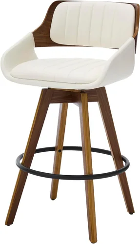 Miniatura 8 de VipDesk Juego de 2 taburetes de bar giratorios, taburetes de bar de altura de mostrador de nogal con respaldo y brazos, sillas de bar tapizadas