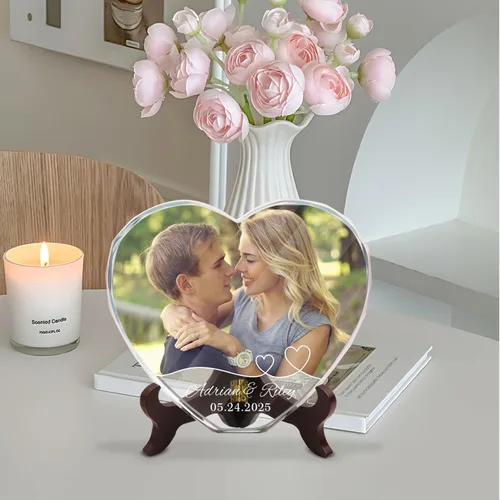 Miniatura 8 de Foto de cristal personalizada, regalos para pareja/esposa/novia, regalos para boda/aniversario, marco de fotos de corazón de cristal para Ama 1