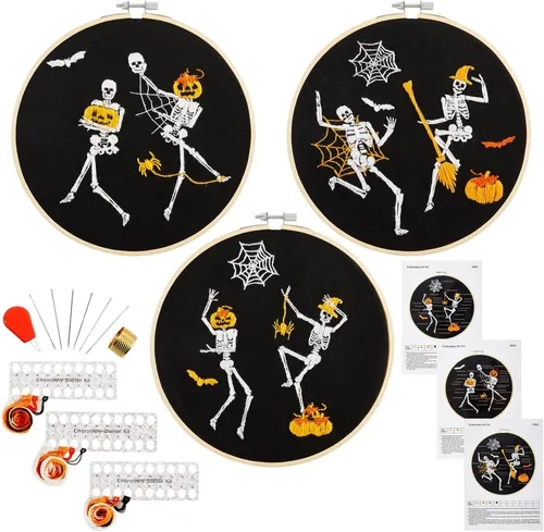 Kit de bordado de Halloween para adultos principiantes, kit de punto de cruz estampado para adultos principiantes, divertido kit de iniciación de