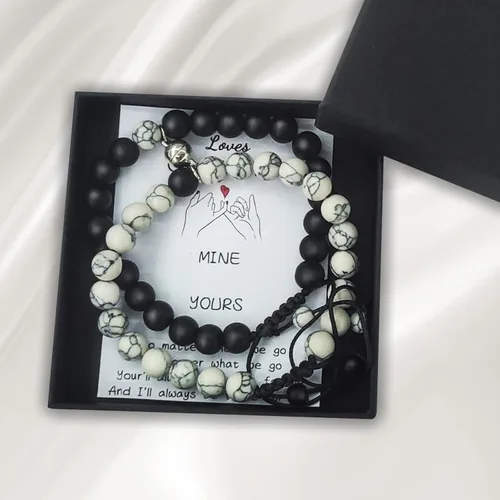 Miniatura 72 de 2 pulseras magnéticas para parejas, piedra natural negra mate, cristal para votos de amor eterno, juego de pulseras de cuentas de piedra de energía