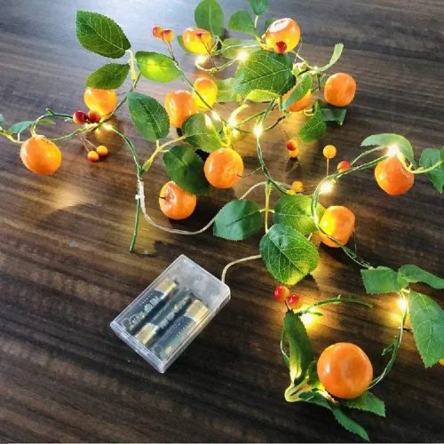 Miniatura 5 de Guirnalda de luces artificiales de frutas y mandarina, 80 LED, naranjas, bayas, kumquat, enredaderas colgantes, guirnalda de plantas, funciona