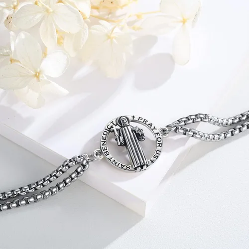 Miniatura 66 de Pulsera unisex de San Miguel/Cristóbal/Benedicto/Jude/José/Guadalupe/Ángel de la Guarda/Santa Muerte Pulsera de plata de ley 925 con cadena de doble