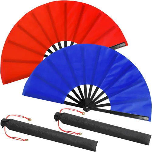 Miniatura 71 de Maitys Paquete de 2 ventiladores de mano plegables grandes de 13 pulgadas, ventiladores chinos de mano grandes para baile de línea, Tai Chi