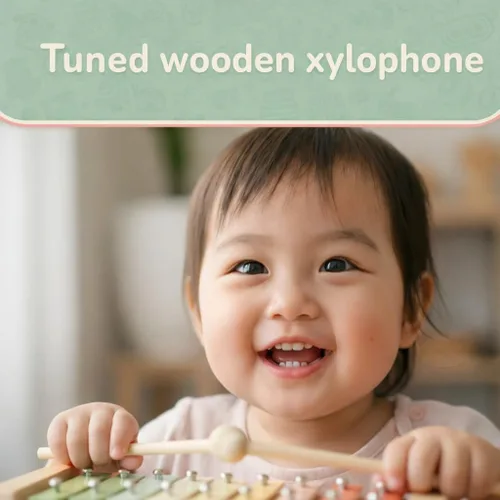 Miniatura 13 de Stoie's Instrumentos musicales de madera para niños pequeños con xilófono, maracas, triángulo, pandereta para bebés y niños, juguete educativo