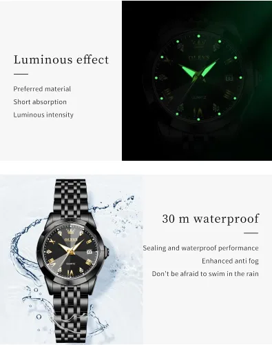 Miniatura 39 de OLEVS Juego de 2 relojes de cuarzo para parejas de San Valentín, calendario luminoso, ventana de fecha, 3 ATM, impermeable, casual, acero
