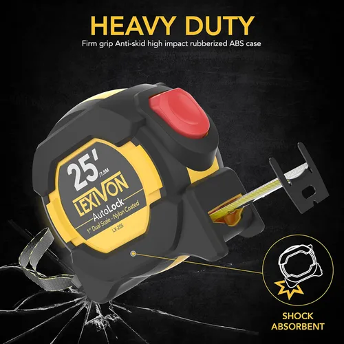 Miniatura 4 de LEXIVON Cinta métrica AutoLock de 25 pies/7.5m Hoja de 1 pulgada de ancho con revestimiento de nailon, acabado mate, impresión de regla de doble