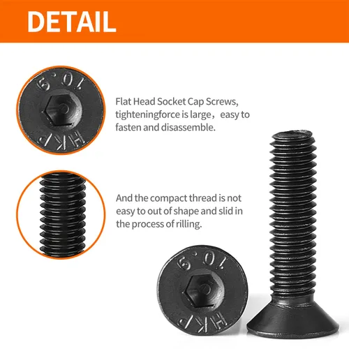 Miniatura 4 de Tornillos avellanados de cabeza plana M6 x 0.787 in, 0.984 in, 1.181 in, 1.378 in, 1.575 in, tornillos avellanados, acero de aleación de grado 10.9