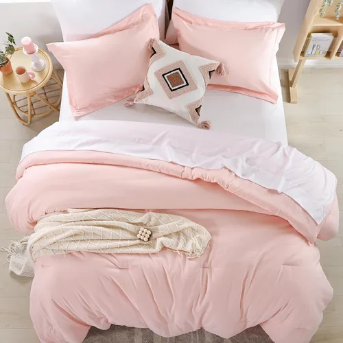 Miniatura 4 de weigelia Juego de edredón tamaño King de 7 piezas, juego de edredón rosa rubor, suave y esponjoso, cama en una bolsa King, juego de ropa de cama