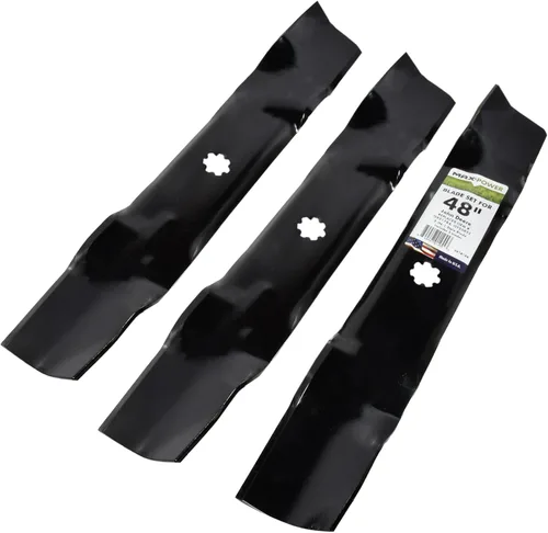 Miniatura 8 de Maxpower 561812B Juego de 3 cuchillas 3-N-1 para corte John Deere de 48 pulgadas, sustituye a AM137757, AM141035, GX21784, GY20852, negro