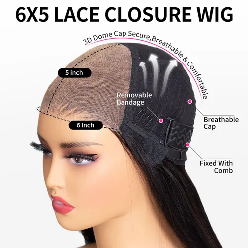 Miniatura 4 de RECOOL Peluca de cabello humano Bob de 5 x 6 con encaje frontal lacio, pelucas cortas, sin pegamento, cabello humano virgen brasileño, nudos