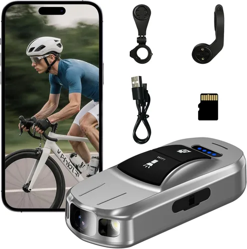 Miniatura 11 de Cámara de bicicleta Cámara de acción de pulgar pequeña, IPX6 impermeable, inalámbrica, con soporte para bicicleta, para ciclismo, deportes, vlogging