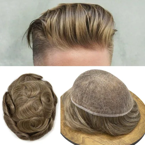 Miniatura 9 de PUNRU HAIR Completo Swiss Lace Toupee para hombres Sistema de cabello humano real Sistema de reemplazo de cabello humano para hombre Toupee