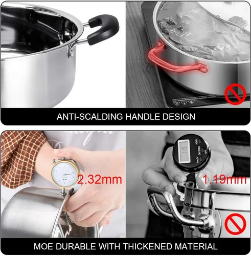 Miniatura 3 de olla de acero inoxidable de grado alimenticio 304 Shabu Shabu con divisor y tapa para estufa de inducción, estufa a gas, olla de sopa de doble cara