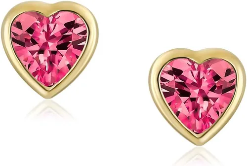 Miniatura 2 de Aretes de tuerca con forma de corazón de oro real de 14 quilates con circonita AAA, para mujeres, adolescentes, tornillos seguros en la parte