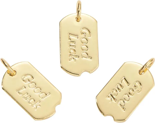 DanLingJewelry 10 dijes de metal chapados en oro de 18 quilates con palabras rectangulares de buena suerte para hacer joyas, pulseras, collares,
