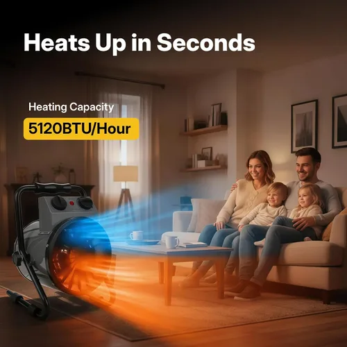 Miniatura 3 de NORTHSKY Calentador eléctrico de garaje de 1500 W con ángulo ajustable de 90°, termostato, calentamiento rápido, protección contra