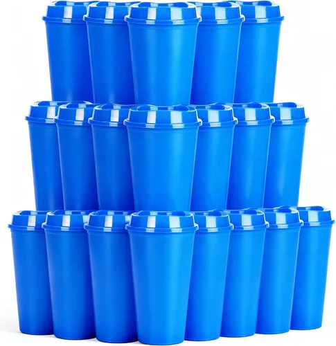 Miniatura 13 de Paquete de 20 tazas de café reutilizables con tapas, vasos de plástico de 16 onzas, taza de viaje para café helado para adultos y mujeres, bebidas