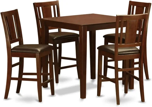 East West Furniture VNBU5-MAH-LC - Juego de mesa de comedor de 5 piezas de altura de mostrador incluye una mesa de cocina cuadrada y 4 sillas de