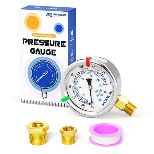 Miniatura 9 de MEANLIN MEASURE Medidor de presión de acero inoxidable con relleno de líquido bajo de 0 ~ 15 psi, esfera de cara NPT de 2 pulgadas para agua