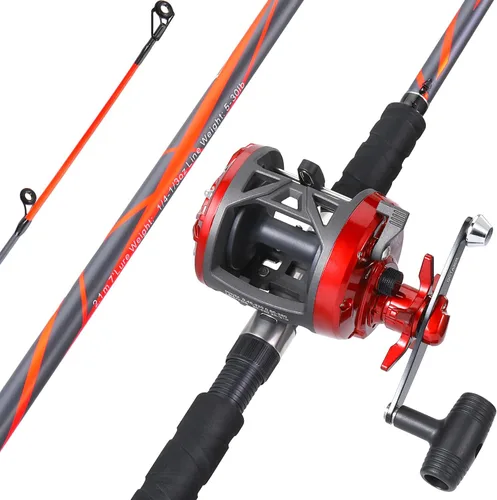 Miniatura 9 de Sougayilang Caña de Pescar de Vidrio Progresiva Combo de Carrete Convencional Medio Pesado para Bagre, Salmón y Steelhead-7'0" Verde- Diestro