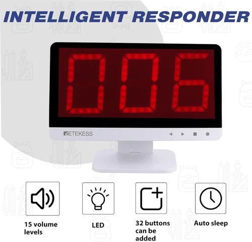 Miniatura 4 de Retekess Sistema de zumbador inalámbrico TM101, contesta zumbadores con luces y sonido, añade hasta 32 botones, 262 pies, zumbadores de programas