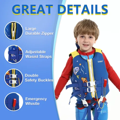 Miniatura 2 de Chaleco de natación para niños y niñas de 24 a 66 libras, chaleco de natación con correa de seguridad ajustable, fácil de poner y quitar, ayuda