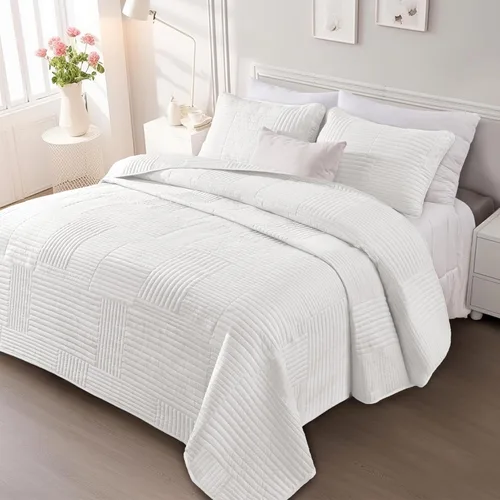 Miniatura 8 de Whale Flotilla Juego de Ropa de Cama de Edredón Ultra Suave Queen, Edredones Ligeros de Microfibra Blanca Colchas Tamaño Full, Cubrecama Geométrico