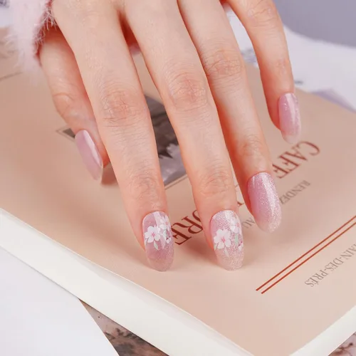Miniatura 27 de DANNI & TONI Tiras de uñas de gel semicuradas, color rosa champán, ojos de gato, 28 calcomanías de regalo para mujer Aqua Ripple