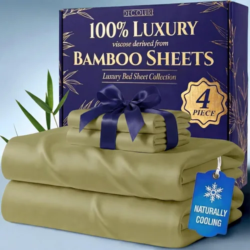 Miniatura 20 de DECOLURE 100% Viscosa derivada de bambú, juego de sábanas tamaño King de 4 piezas, lujosas sábanas naturalmente frescas, juego de cama ultra suave