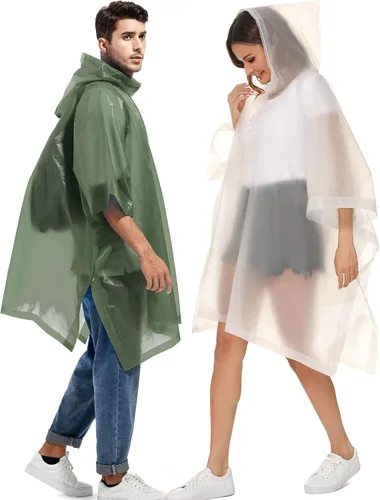 Miniatura 44 de Paquete de 2 ponchos de lluvia para adultos, reutilizables, impermeables, de supervivencia, emergencia, resistente, con capucha con cordón