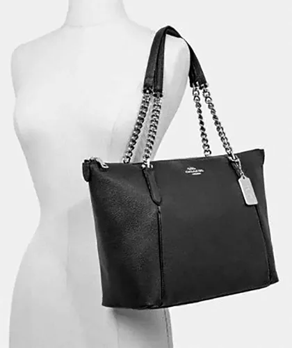 Miniatura 6 de Entrenador Ava Pebbled cuero cadena Tote para mujer (negrodorado)
