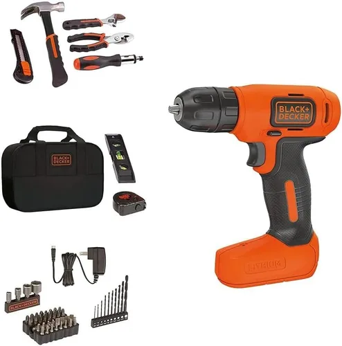 Miniatura 2 de Black&Decker 8V. Taladro y juego de herramientas para el hogar, 57 piezas (BDCD8PK).