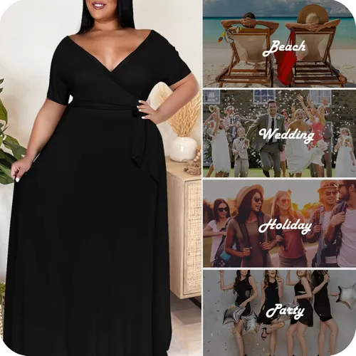 Miniatura 5 de Nmoder Plus Size Maxi Dress for Women - Summer Casual Short Sleeve Floral Flowy Long Dress with Belt XL- 6XL