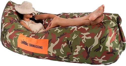 Miniatura 7 de Chillbo Inflatable Couch – Unique Designs - No-Pump Setup, Ripstop Polyester, Stability Pegs, Fun Prints - Portable Air Inflatable Lounger for Azul