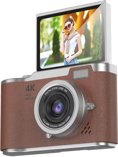 Miniatura 8 de Cámara digital 4K, cámara selfie de 48 megapíxeles con enfoque automático y pantalla giratoria de 180°, cámara digital compacta para niños con zoom