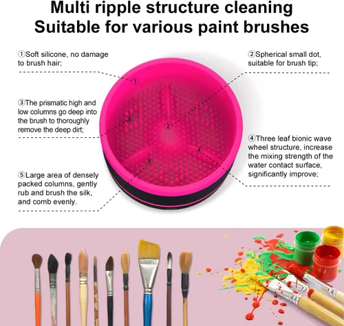 Miniatura 5 de YAGHVEO® Herramienta limpiadora de pinceles de pintura eléctrica, enjuague de pinceles de silicona, limpiador de pinceles de copa de giro Rojo