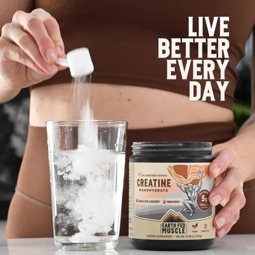 Miniatura 7 de Earth Fed Muscle Monohidrato de creatina en polvo, 10.58 oz, 60 porciones Creatina alemana Creapure para fuerza, potencia y crecimiento muscular