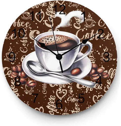 Miniatura 12 de Wall Clock Coffee Cup Clocks PVC Silent Non-Ticking Battery Operated Decorative Retro Brown Cafe Round Clock for Home Living Room Kitchen Bedroom