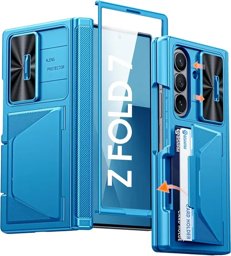 Miniatura 18 de Funda para Samsung Galaxy Z Fold 7 con tarjetero con bloqueo RFID, cubierta de lente deslizante integrada y protección de bisagra y protector