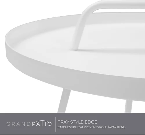Miniatura 6 de Grand patio Mesa auxiliar para exteriores con asa, pequeña mesa auxiliar portátil, mesa auxiliar redonda de 17 pulgadas, color blanco Blanco