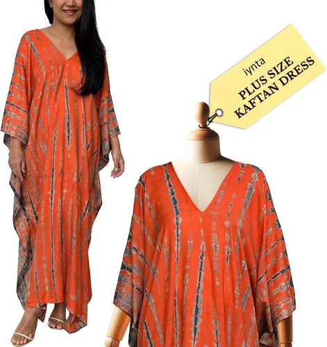 Miniatura 16 de Vestidos caftán hechos a mano en talla grande para mujer, vestido de gran tamaño teñido anudado, salida de baño para vacaciones y salidas nocturnas