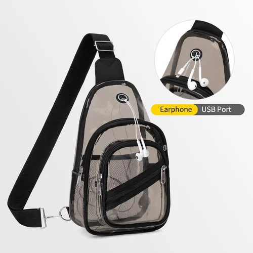 Miniatura 8 de Bolsa transparente para eventos en estadios, mochila transparente para mujer, impermeable, de PVC, cangurera cruzada para conciertos Semi negro