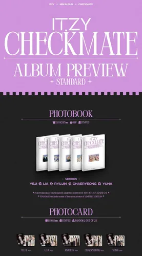 DREAMUS ITZY Checkmate Edición estándar de 5 fundas CD+1p mini póster plegable en el paquete + libro de fotos de 68 p + tarjeta de fotos 2p + papel