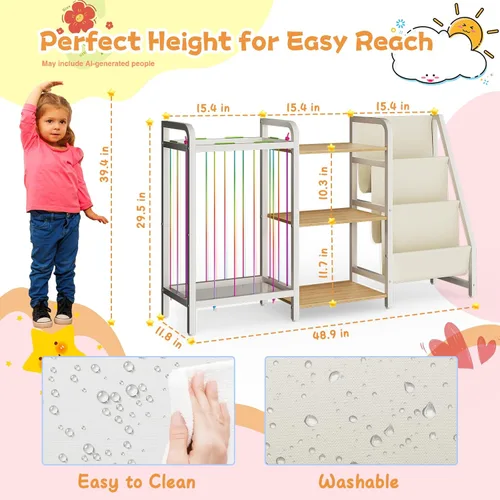 Miniatura 2 de B1 - Estantería infantil y almacenamiento de juguetes, estante de libros de 3 niveles para habitaciones de niños, estantería para bebés