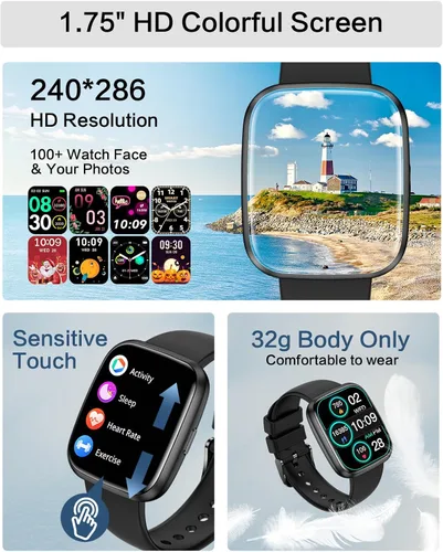 Miniatura 6 de Relojes inteligentes para hombres/mujeres, llamada Bluetooth de 1.75 pulgadas, reloj inteligente de voz AI, monitor de frecuencia cardíaca 24/7