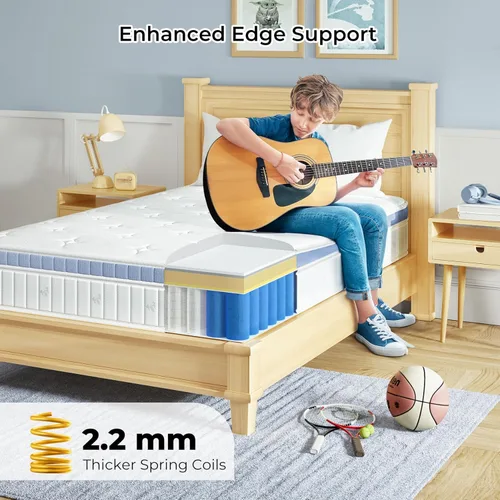 Miniatura 5 de Yaak - Colchón individual de 8 pulgadas, de espuma viscoelástica con muelles de bolsillo individuales, colchón híbrido en una caja, firmeza media