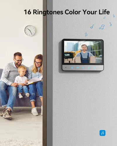 Miniatura 7 de TMEZON Sistema de intercomunicador con vídeo con cable, timbre de puerta de vídeo de 7 pulgadas con soporte de visión nocturna, desbloqueo remoto