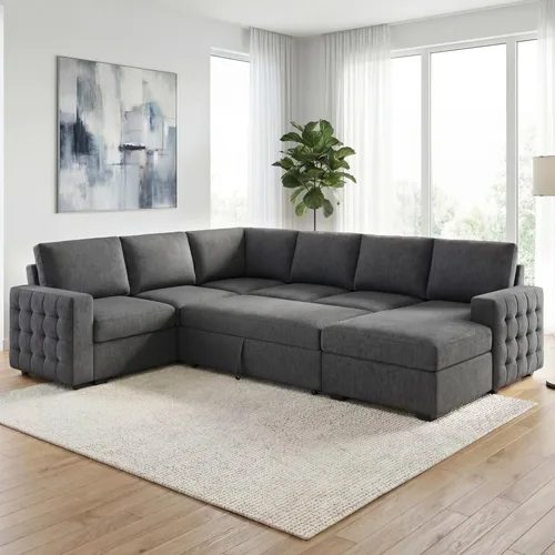 Miniatura 11 de HONBAY Sofá Seccional Sleeper con Cama Extraíble Sofá Seccional en Forma de U Cama Sleeper con Chaise de Almacenamiento Sofá Seccional Sleeper de 6