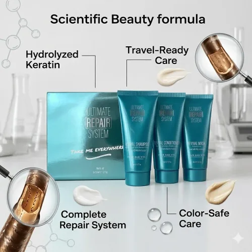 Miniatura 7 de Hair Bar NYC - Kit de viaje Ultimate Hair Repair System - Rejuvenece el cabello seco dañado y el cabello tratado con color, infundido con queratina