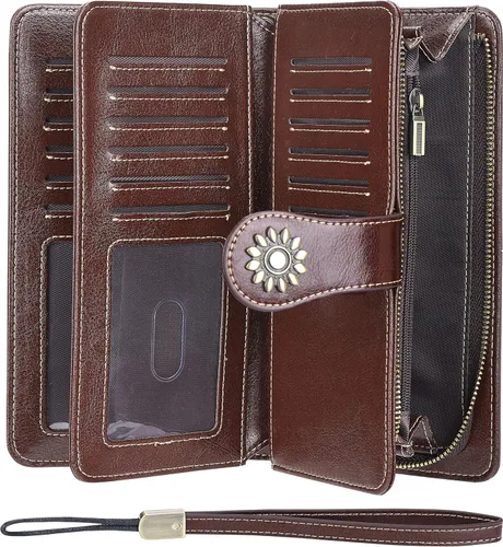 Miniatura 3 de Lavemi - Cartera de piel con bloqueo RFID para mujer, de gran capacidad, para llevarla a la muñeca